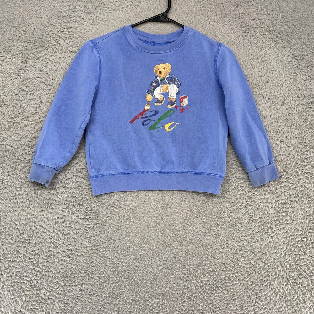Polo Ralph Lauren Sweatshirt Kids 5 Blue Painter Polo Bear Graphic Fleece